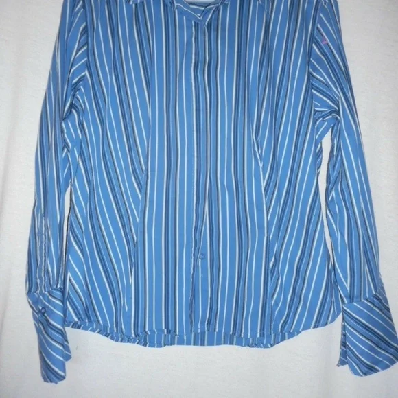 Blue White Black Striped Size L Striped Blouse top - Picture 2 of 6